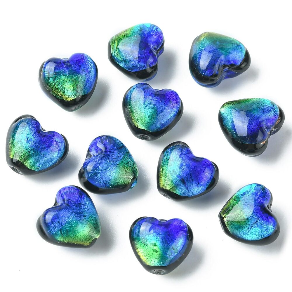 3131 20 Pcs Handmade Silver Foil Lampwork Beads Glass Crystal Heart Bead